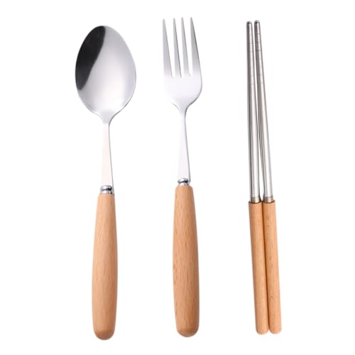 PRETYZOOM 木製ハンドル ステンレス製カトラリー 叉勺箸 点 家用便利食器 耐久性あり 食洗器対応 アウトドアや自宅で活躍