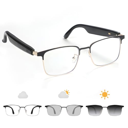 Image of Smart Glasses for Men Women, Open-Ear Bluetooth Glasses - Gold | Photochromic Lenses, Build-in Mic & Speakers, Hands-Free Audio Glasses for Music Call, Compatible with iOS & Android