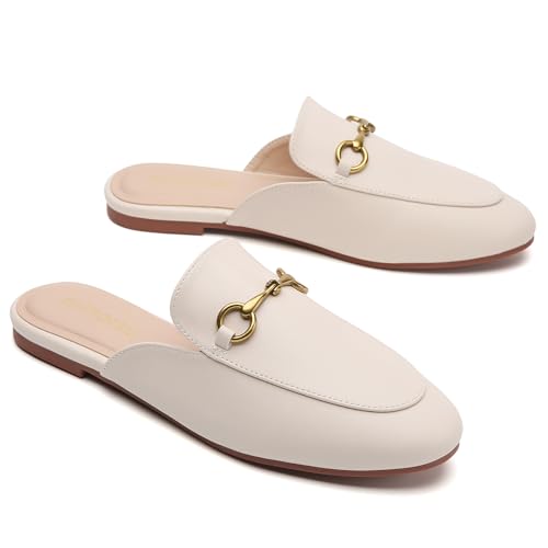 Image of Minorsu Buckle Mules for Women Flats Loafers Shoes for Work Office Business