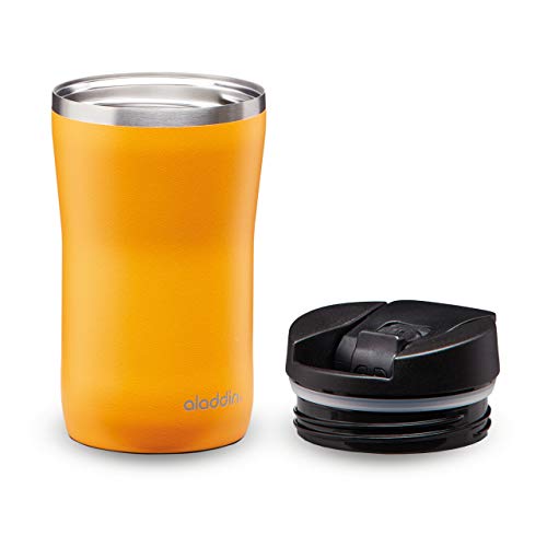 Aladdin Barista Café Thermavac Leak-Lock Stainless Steel Thermos Travel Mug for Hot Drinks 0.25L Sun Yellow – Keeps Hot for 2.5 Hours - BPA-Free Reusable Coffee Cups - Leakproof - Dishwasher Safe