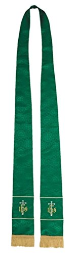 R.J. Toomey Green Jacquard Polyester Embroidered IHS Clergy Stole, 110 Inch