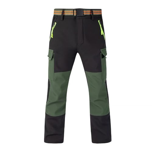 Hpbygstae Pantalones térmicos impermeables para niños y niñas, pantalones cargo forrados, #65-verde, 110-120