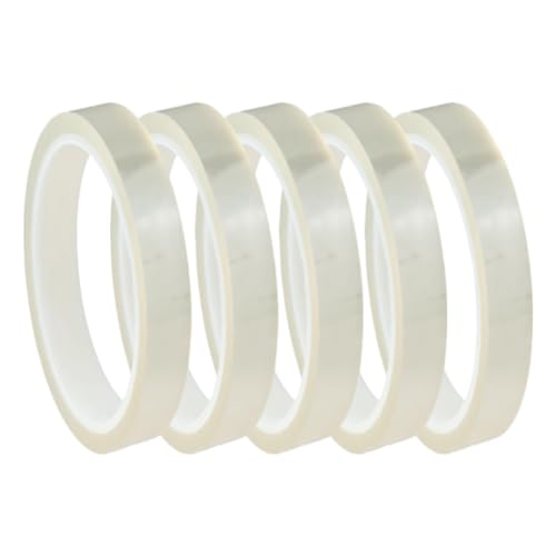12mm x 33m (108ft) Clear Transfer Heat Tape, Heat Resistant, Adhesive Thermal Transfer Tape, No Residue, Heat Press Tape for Heat Vinyl Sublimation Thermal Tape Hot Transfers Packs (5)