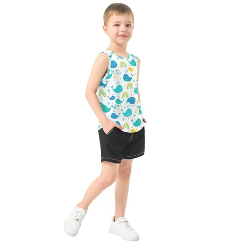 J JOYSAY Cartoon Whale Rainbow White Boys Tank Top Sleeveless Muscle Shirts Quick Dry Kids T-Shirts 3-15T4