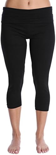 Nouveau Women's Workout Active Capri Yoga Pant with Contrasting Color Waistband Casual and Maternity Loungewear - Black/Black Combo, Large