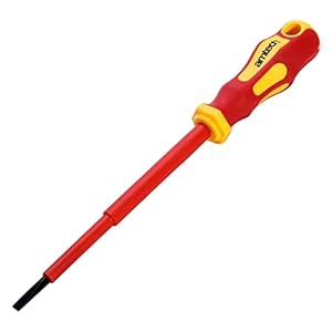 Amtech L0657 3.5mm x 100mm Slotted VDE 1000V Electrical Screwdriver, Yellow & Red