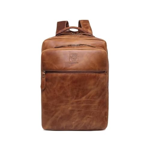 Mochila Capiau de Couro Legítimo Vintage Executiva para Notebook, Trabalho e Viagem (Mostarda)