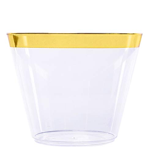 100 Pcs Clear Plastic Cups With Gold Rim, Premium 9 Oz Disposable Plastic Party Cups, Hard Plastic Drinking Cups For Party And Wedding #TOP5