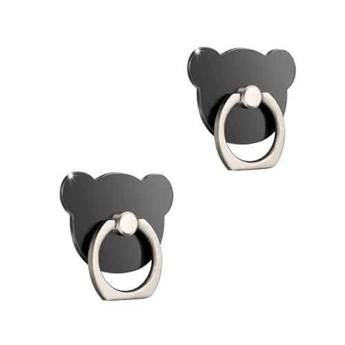 ISKIP Lot de 2 Anneaux de Maintien pour téléphone Portable, Anneaux de Support pour téléphone Portable, Lot de 2 Supports pour iPhone, Samsung, Huawei et Tous Les Smartphones (Ours Noir)