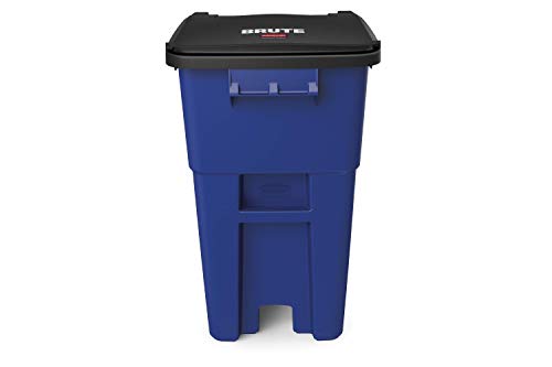 Image of Rubbermaid Commercial Products BRUTE Rollout Trash /Garbage Can /Bin with Wheels, 50 GAL, Blue, for Restaurants /Hospitals /Offices /Back of House /Warehouses, Pack of 2