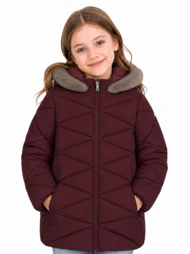 Image of SOLOCOTE Girls' Winter Puffer Coat with Sherpa Lined Faux Fur Hood Jacket