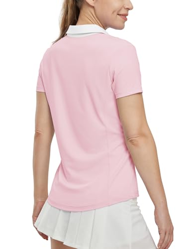 Image of BGOWATU Women's Short Sleeve Golf Tennis Polo Shirts V Neck Collared Workout Tops UV Protection Dry Fit