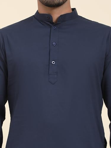 Image of SKAVIJ Men's Cotton Kurta Summer Casual Long Shirt Regular Fit Blue 3X-Large