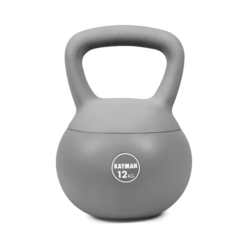 KAYMAN 12kg Soft Kettlebell for Home Gym PVC Coated Weight Floor Safe Flat Base Ergonomic Non-Slip Handle Strength Training Cross Fit HIIT Core Workout Durable Fitness Equipment