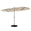 Tangkula 13FT Double sided Patio Umbrella with Solar Lights Large Twin Table Umbrella with Crank Handle Umbrella Base Included Outdoor Market Umbrella for Garden Pool Backyard Beige
