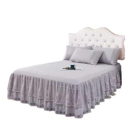 PFIOEUL Faldón de Cama Falda De Cama De 3 Capas, Falda De Cama con Volantes De Encaje, Funda De Cama For Dormitorio, Falda De Cama, Funda De Colchón Antideslizante, Sábana, Colcha(Gray,200x220x45cm)