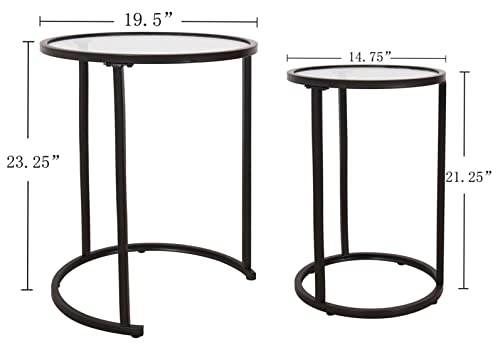 Ritesune Round Glass Black Nesting Side End Accent Tables Set Of 2, Small Stacking Coffee Table For Small Space Living Room, Bedroom, Christmas, New Year (Black) #TOP2