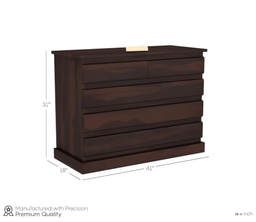 Image of Wooden Chest of Drawers for Living Room with 5 Drawer - Solid Wood Chest of Drawers Wooden Drawer Cabinet Chest of Drawer for Bedroom Storage Cabinet