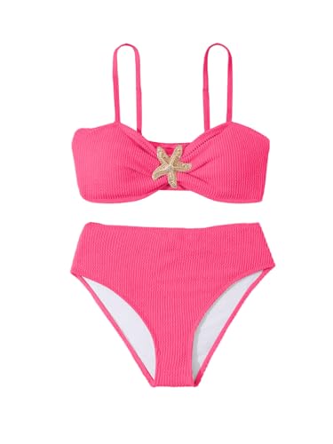 Image of RoseSeek Girl's 2 Piece Padded Bathing Suit Wireless Starfish Swimsuit Spaghetti Strap Vacation Beachwear Set