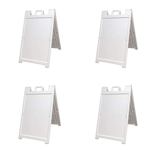 Plasticade 140NSBKBOXED Signicade Deluxe A-Frame Sidewalk Curb Sign Portable Folding Double-Sided Display with Quick-Change System, White (4 Pack)