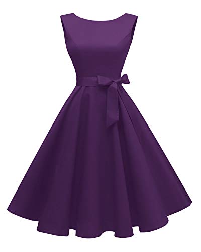 Hanpceirs Women's Boatneck Sleeveless Swing Vintage 1950s Cocktail Dress Deeppurple M New
