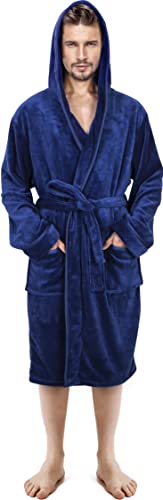 NY Threads Mens Dressing Gowns Fleece Fluffy Hooded Bathrobe Men Warm Luxury Housecoat and Nightgown