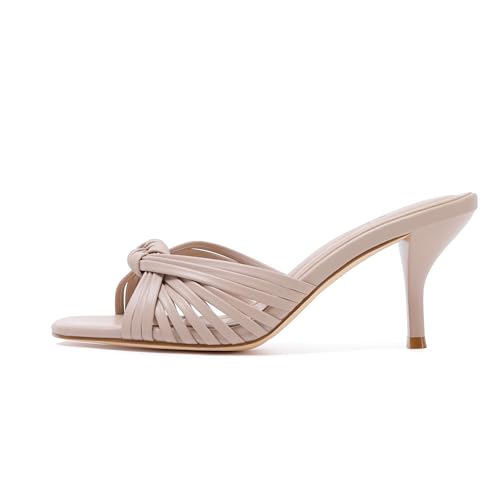 Image of Women's Strappy Square Open Toe Kitten Heels Sandals Knotted Design