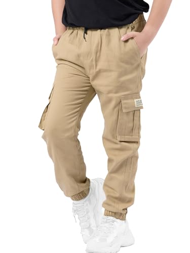 Boys Cargo Joggers Drawstring Jogging Pants Kids Elastic Waist Trousers 5-14 Years