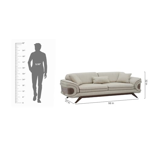 Image of Royaloak Lisbon 3 Seater Sofa | Super Soft Dual Color Fabric Upholstery | Tapered Wooden Legs | High Resilience Foam | Tufting Design Backrest | Lumbar Support