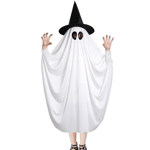 Disfraz Fantasma Blanco con Sombrero de Bruja para Halloween miniatura 1