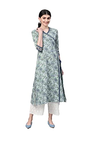 Kurtis für Damen, indischer Stil, gebrauchsfertig, Kurta-Tunika-Oberteile für Damen, fertig konfektioniert, Grün und Blau, X-Large Cover