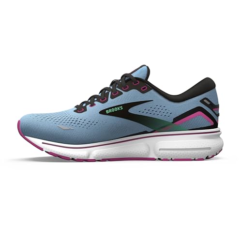 Brooks Women's Ghost 15 Neutral Running Shoe - Blue Bell/Black/Pink - 5 Medium