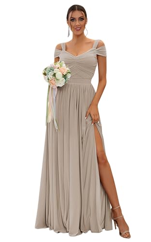 Image of SOLODISH Off The Shoulder Bridesmaid Dresses Long Chiffon Formal Evening Dresses for Women