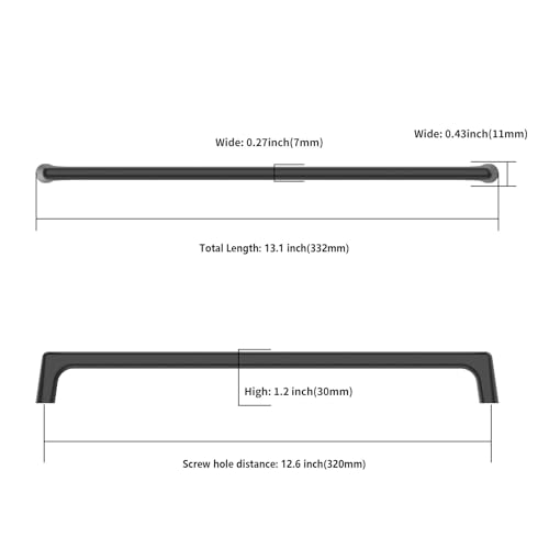 Image of 9BUILD 6 Pack Matte Black Cabinet Pulls 12.6 Inch Kitchen Cabinet Handles Cabinet Hardware Kitchen Handles for Cabinets Wardrobe Pulls Black Dresser Pulls Drawer Handle