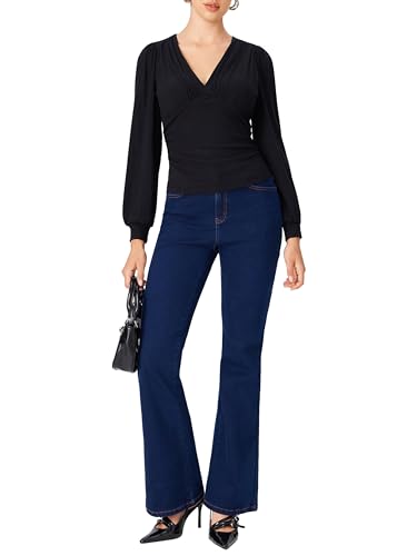 CIDER Wrap Tops for Women Long Sleeve V Neck Business Casual Outfits Ruched Pleated Going Out Blouse Fall Trendy2