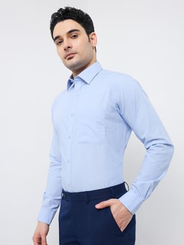 Image of Raymond Men Slim Fit Fil-A-Fil Pattern Pure Cotton Semi Cutaway Collar Full Sleeve Formal Shirt