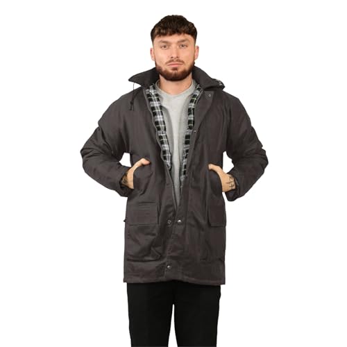 Image of Hamishkane® Men’s Padded Wax Jacket Rainproof Cotton Quilted Jacket, Mens Waterproof Jackets With Hood Casual Sportwear Winter Coat - Hiking Hunting Country Wear Fishing Jackets for Men UK