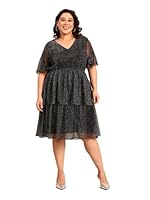 The Pink Moon Women's Plus Size Knee Length Frill Dress - (DRS_301_Frill_BLK_Black & Silver_4XL)
