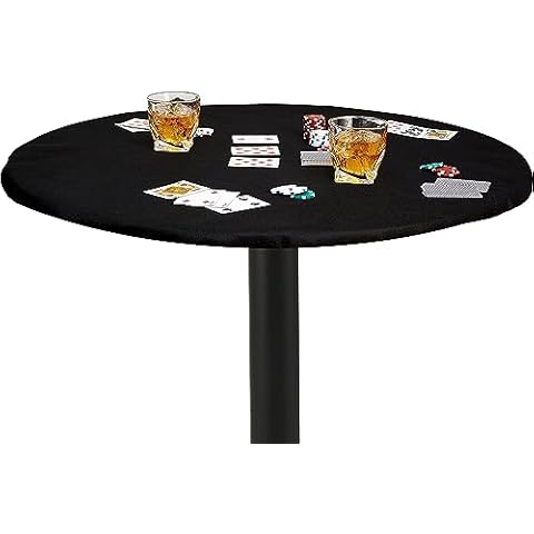 Felt Card Table Game Cover Round Fitted Tablecloth Oval Poker Bridge Games Table Topper Elastic Black Fits Tables 54 to 60 Inches Cover