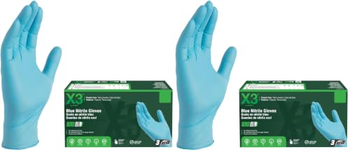 AMMEX X3 Industrial Blue Nitrile Gloves, Box of 100, 3 mil, Size Large, Latex Free, Powder Free, Textured, Disposable, Non-Sterile, X346100-BX
