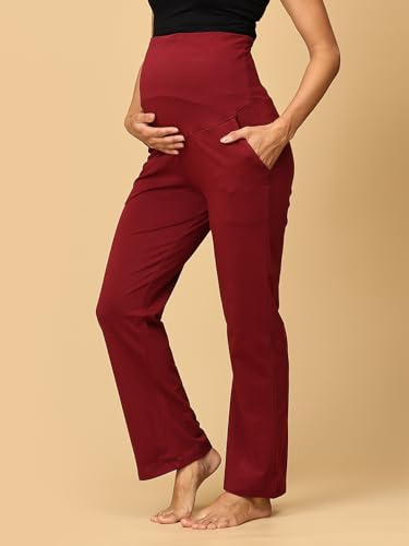Image of The Mom Store Maternity Track Pants | for Pregnant Women with Ultimate Comfort | Prenatal Yoga Pants | Pre and Post Pregnancy