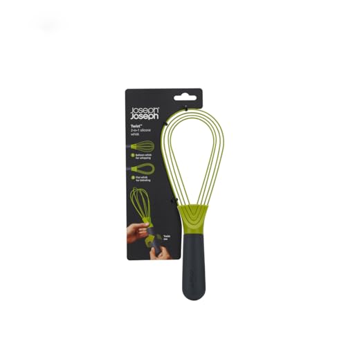 Joseph Joseph Twist Silicone Whisk – Foldable Kitchen Whisker Tool, Heat-Resistant & Easy to Store, Ideal for Baking and Cooking, Grey/Green