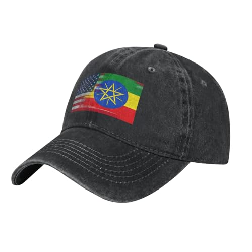SMAZDFXX Casquette de Baseball Trucker Humoristique avec Drapeau éthiopien-américain et Drapeau de l'Éthiopie pour Adultes - LLL1553