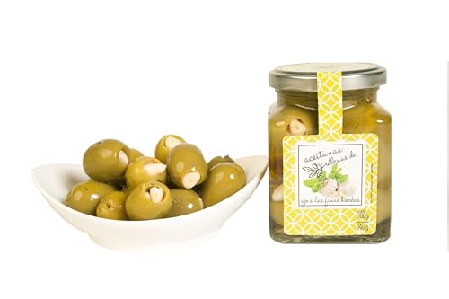 UnOlivo Aceituna Gordal Deshueasada Rellenas de Ajo a las Finas Hierbas | Oliva Marinada | Relleno Exquisito | Sabor Mediterraneo