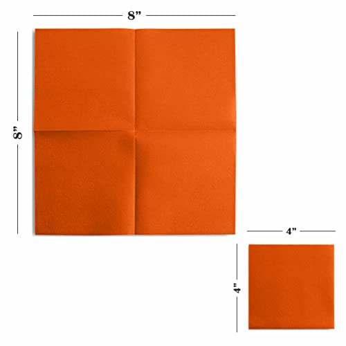 Disposable Orange Cocktail Napkins Paper - 4" X 4" High-End Linen-Like Beverage Party Square Paper Napkin Pack For Bar, Cafe, Restaurant, Christmas, Birthday, Wedding, Baby Shower - 100 Count #TOP2