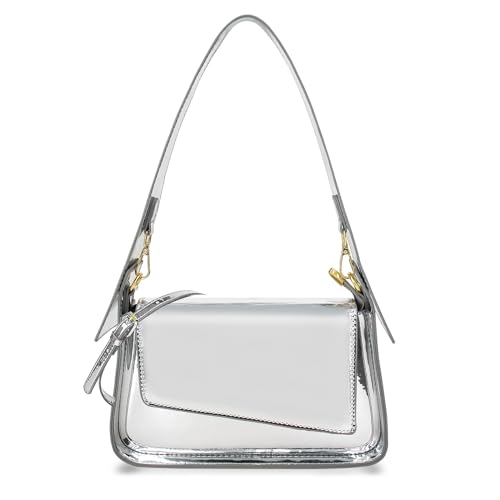Image of Women's Y2k Silver Metallic Hobo Purse - Sparkly Evening Shoulder Bag for Party, Wedding, Going Out Handbag | Metallic Evening Bag