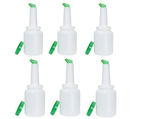 Soro Essentials- Set of 6 Plastic 2 qt. Bar Juice Pour Bottles Green Color- Store and Pour Containers for Bar Plastic Juice Pourers for Bartending Bar Mixer Bottles Barware and Bar Supplies
