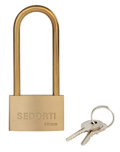 Sedorti Weather Proof Lock, Keyed Different Solid Brass Padlock With Long Brass Shackle, Light Duty, 1-1/2" Wide Body, Marine Padlock, Anti Rust Lock, 1 Pack #TOP1