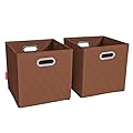 JIAessentials Brown Foldable Storage Baskets Cube Bins Storage Organizers With Handles For Living Room , Bedroom, Office Storage, Closet, And Shelves 13 Inch Set Of 2