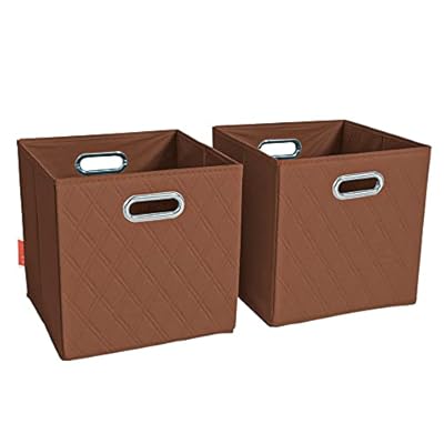 JIAessentials Brown Foldable Storage Baskets Cube Bins Storage Organizers With Handles For Living Room , Bedroom, Office Storage, Closet, And Shelves 13 Inch Set Of 2